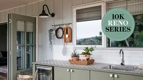 Home Beautiful $10k renovation series outdoor kitchen ideas provincial farmhouse Kaboodle kitchen cabinetry
