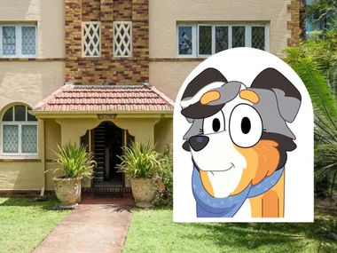 Bluey character Calypso voice actor Meg Washington selling home - pic of exterior with animated dog