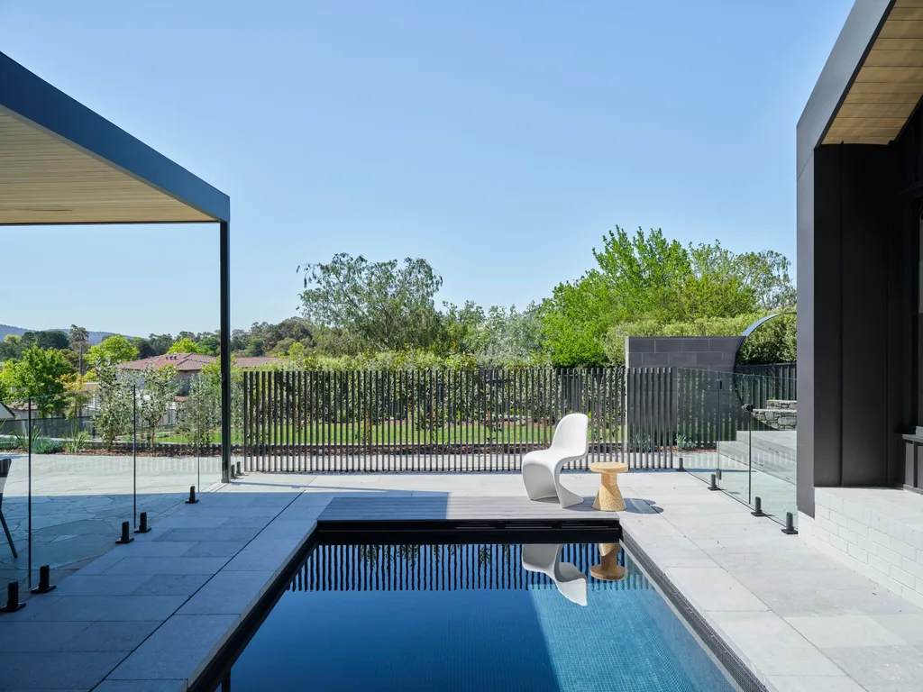 The exterior of the Canberra home and swimming pool. 