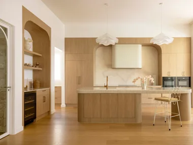 The modern coastal kitchen inside a Brisbane new build.