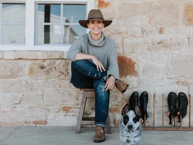 Edwina Bartholomew on the verandah of her country homestead, Warramba