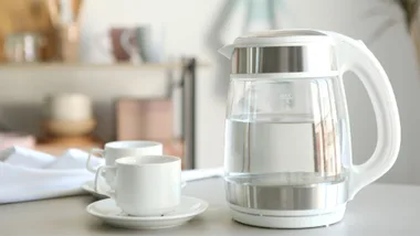 A white glass kettle.