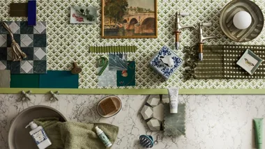 green moodboard for interior design bathroom ideas
