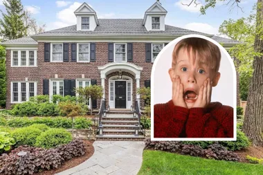 The Home Alone House facade with young Macaulay Culkin inset in the iconic scream pose