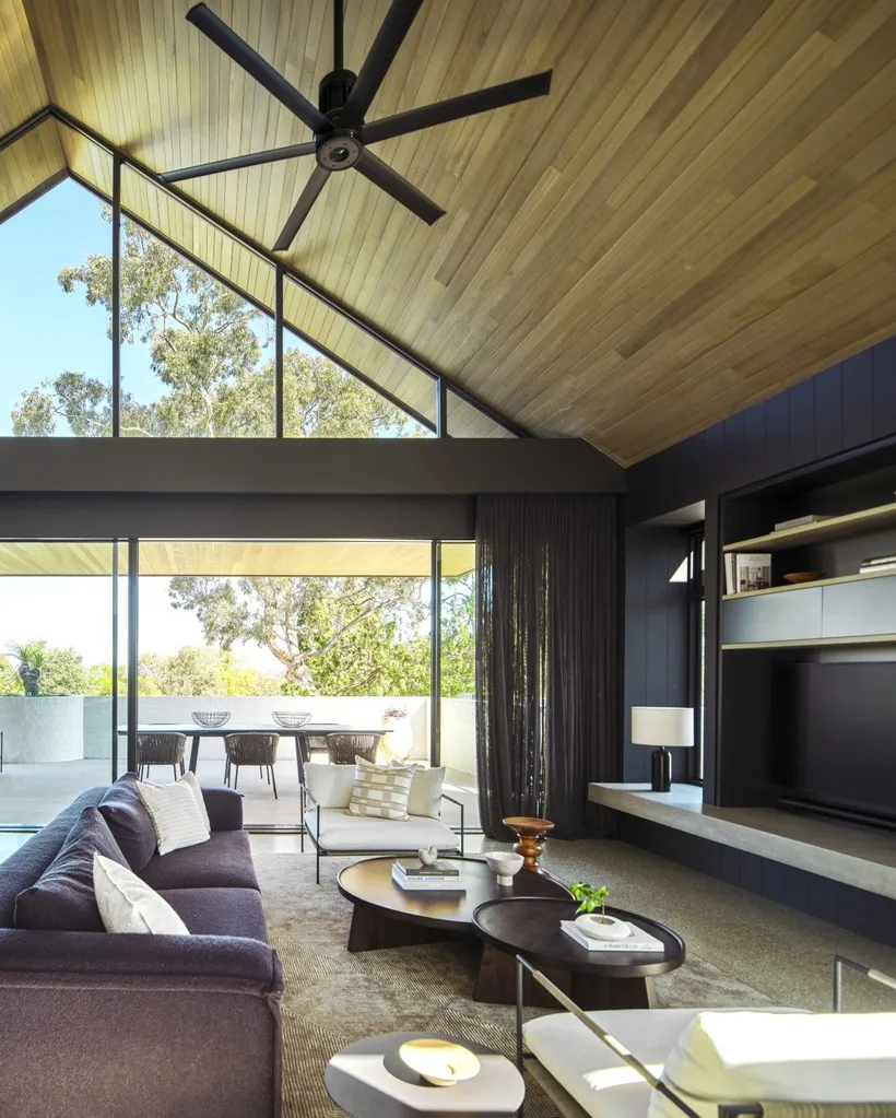 The living room inside a home in Canberra. 