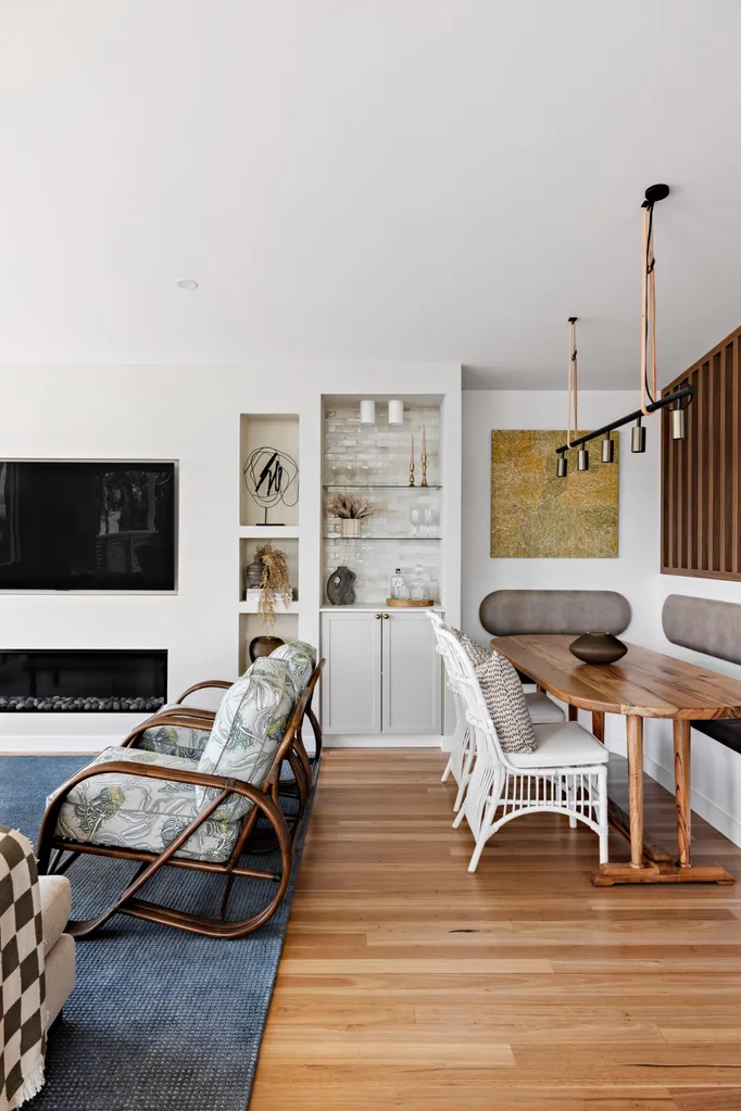 The living room inside a holiday home on the South Coast decorated in Australian style. 