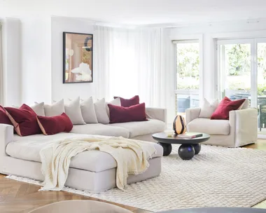 Zoe and Benji Marshall Sydney home living room with throw blanket on couch