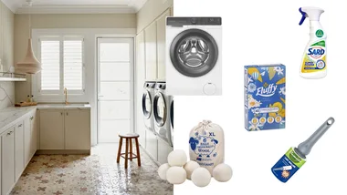 laundry room with products that are used in the laundry process